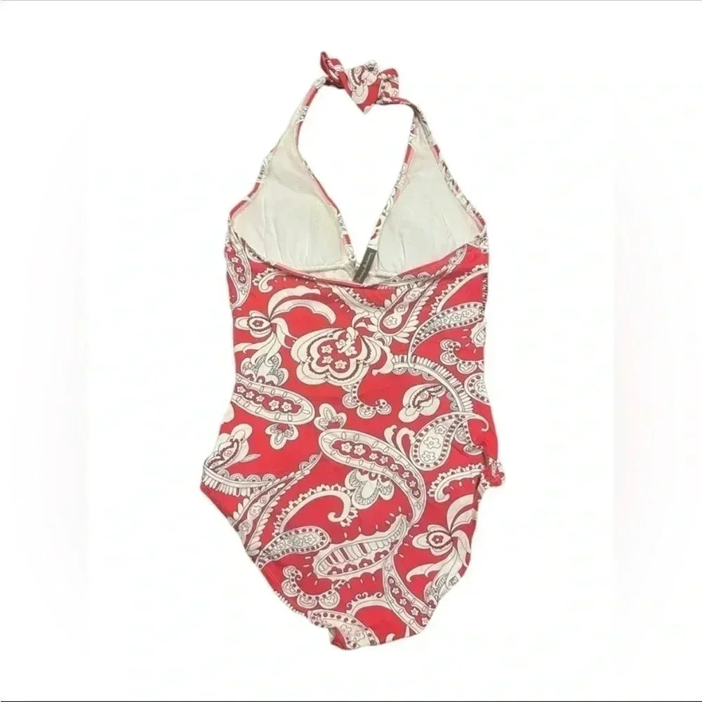 Tommy Bahama Coral Red Paisley Halter One-Piece Swimsuit